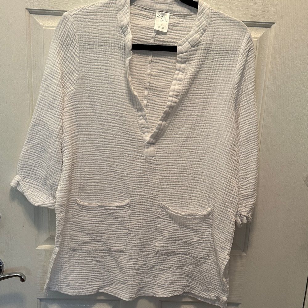 Kona Sol Lightweight White Gauze Tunic Top 100% Cotton Size Small